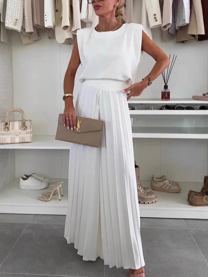 Women's Fashion Sleeveless Top & Pleated Wide-Leg Pants Two-Piece Set