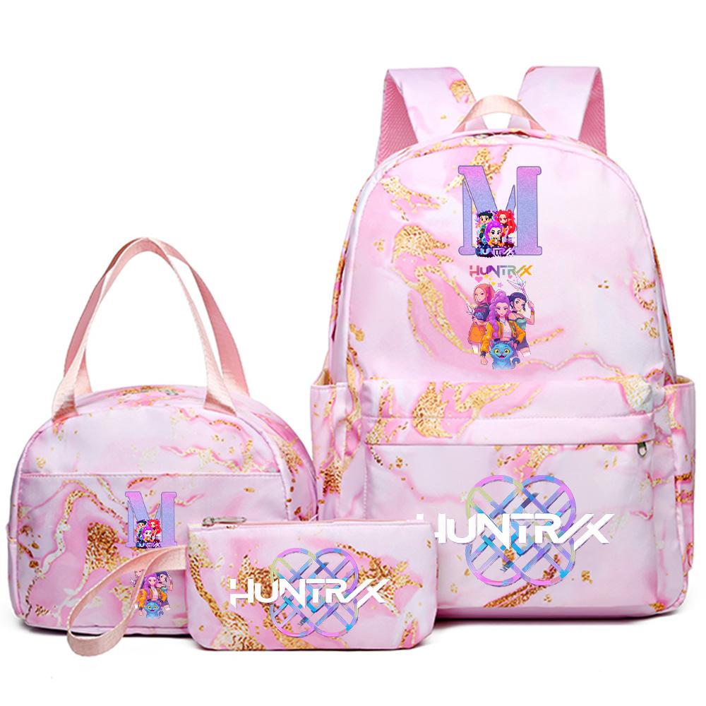 3 Stück/Set Anime Englischer Buchstabe A-Z Aufgedruckter Rucksack mit Handtasche Federmäppchen für Teenager Schüler Mädchen Jungen Schultasche Reisetasche