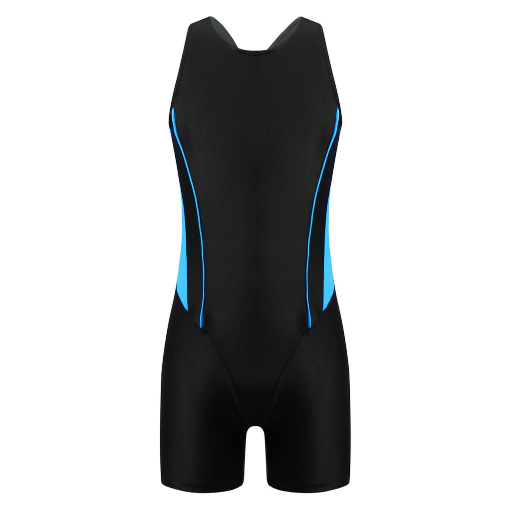 Girls Swim Bodysuit One Piece Swimwear Round Neck Sleeveless Open Back Print Short Jumpsuit Pool Beach Wear