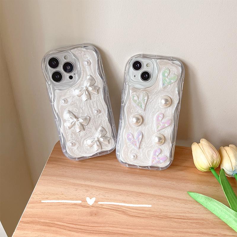 Epoxy Wind Pearl Bow Mobile Phone Case Is Suitable For Apple 17Promax Love Light Luxury Iphone15 Women 8