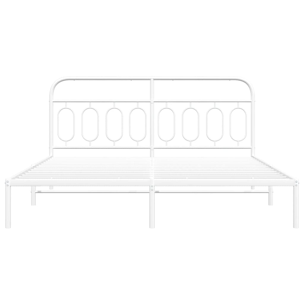 Metal Bed Frame with Headboard White 183 x 213 cm
