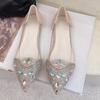 Fashion Women's Summer Rhinestone Transparent Single Shoes New Pointed Toe Shallow Mouth Slip-on Anti-Slip Wear-Resistant Flats