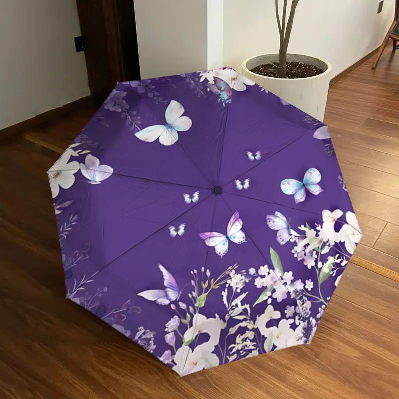 

Elegant Floral Butterfly Design Automatic Opening/Closing Umbrella with Foldable Design - Perfect for Outdoor Use, Festive Gifts, Travel, Da