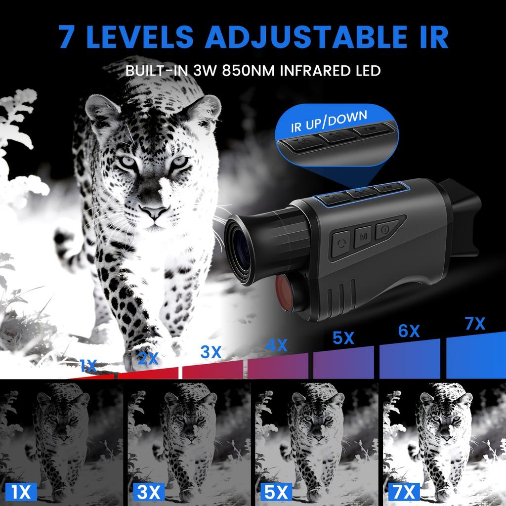 16X Dijital Zoomlu 1080P HD Tekli Dürbün, 7 Seviyeli Parlaklık Ayarı, Tam Karanlıkta 300 Metreye Kadar Net Görüntüleme