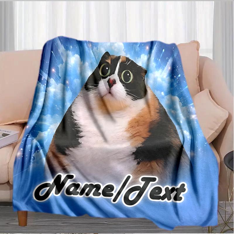 1PC Custom Name Cosmic Cat Portrait outdooor Flannel blankets Throw Blanket All-Season Throw Gift Bedspread for Couch, Bed, Camping Holiday Birthday g