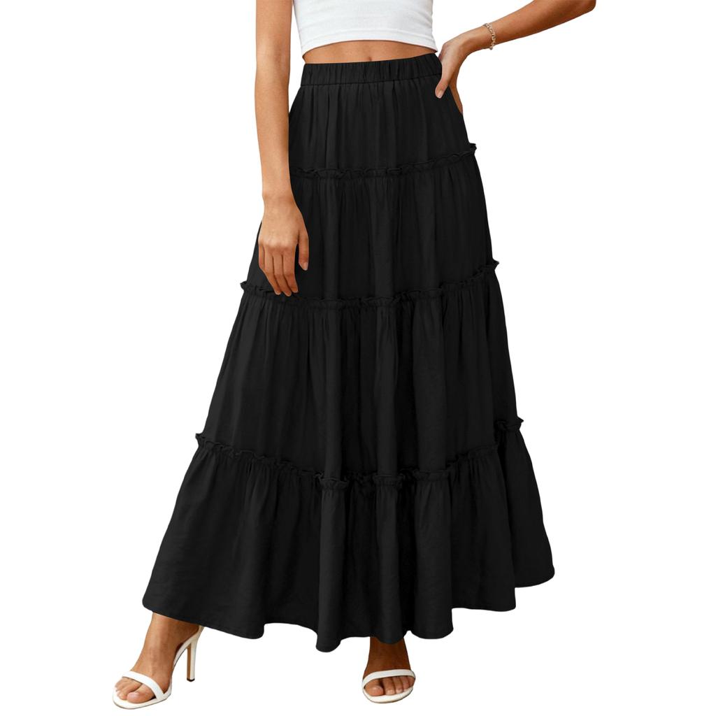 Women's Color Cotton Linen Elastic Waist Loose Close-fitting Long Skirt