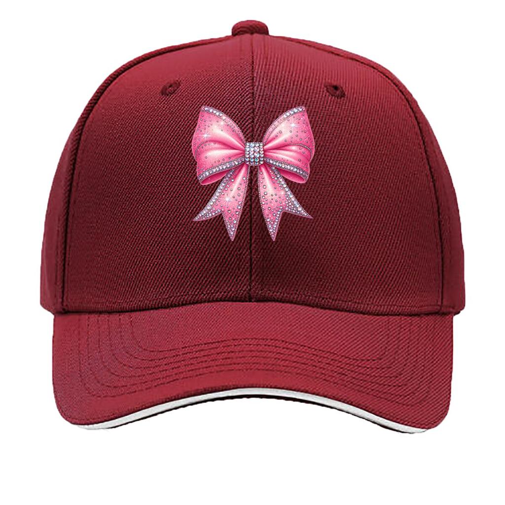 Pink Glitter Rhinestone Bow Sparkle Ribbon Design Sandwich Baseball Cap Unisex Women Sun Cap Outdoor Workouts Hat