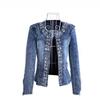 Damer Vår og Høst Stretch Denimjakke Rhinestones Paljetter Vintage Cowboy Kort Jakke