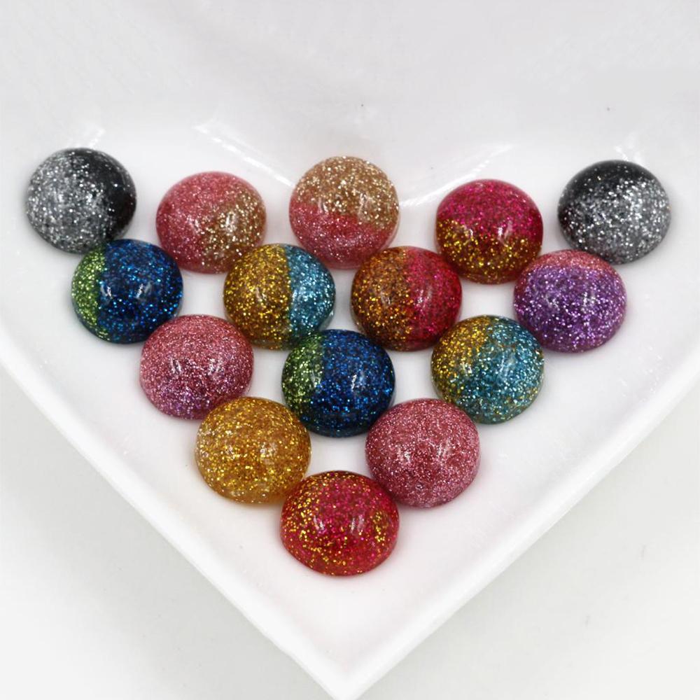 New Fashion 40pcs 12mm Mix Colors Stylish Color Brushed Style Flat back Resin Cabochons Cameo