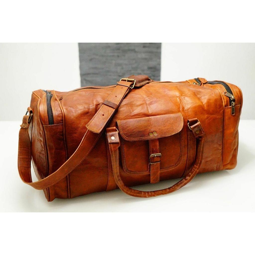 Men's Duffel Genuine Leather Vintage Overnight Carry-On Travel Luggage Gym Bag