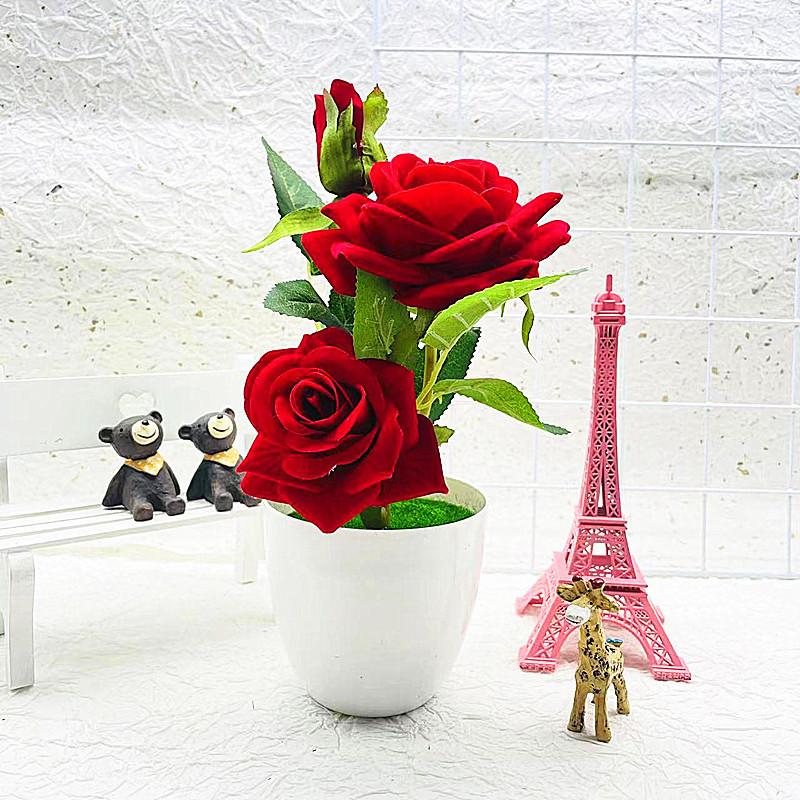 Artificial Elegant Flower Rose Potted Plant Bonsai For Home Celebration Gift And