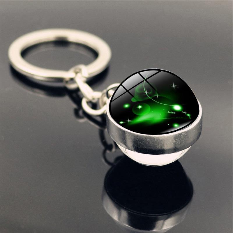 Zodyak Anahtarlık Doğum Günü Hediyesi 12 Takımyıldızları Çift Taraflı Cam Topu Anahtarlık Halka Tutucu