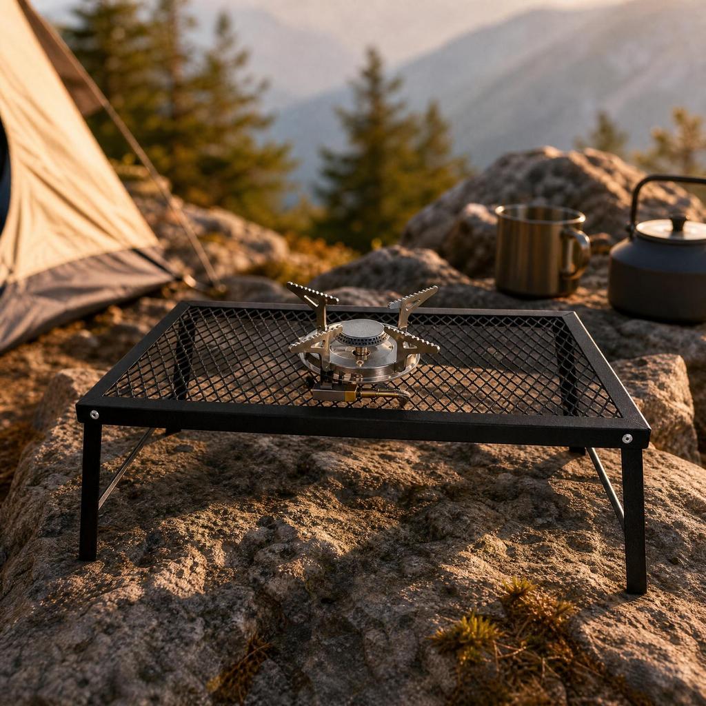 Outdoor Table with Metal Mesh Top Foldable for Backyard