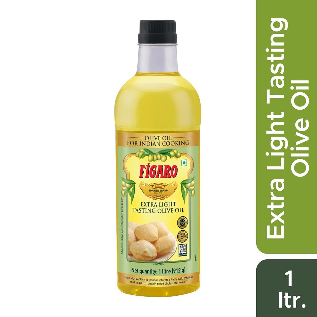 Figaro Extra Light Tasting Olive Oil 1L Pack of 1 | Ideal for Indian Cooking & Deep Frying