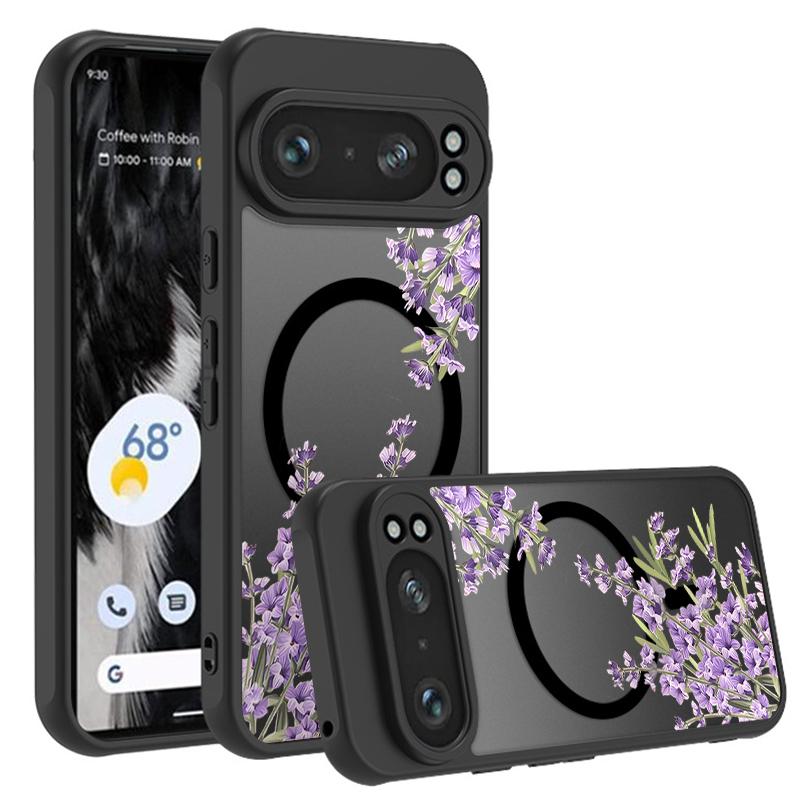 

Матовый Магнитный Чехол Для Google Pixel 10 9 8 Pro 8A 9A Pixel 9 10 Pro XL Для Беспроводной Зарядки Magsafe Чехол для Телефона Фиолетовые Цветы Google Pixel 9