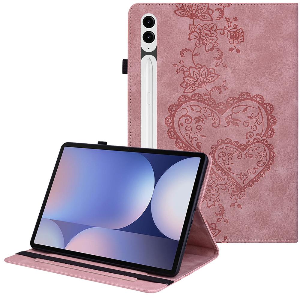 Leather Case For Samsung Galaxy Tab S10+/S9 FE+/S9+ Heart Imprint Foldable Stand Card Slot Stylus Holder Tablet Cover