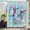 1pc Dancing Hummingbirds Bath Curtain Soft Teal Background with Iridescent Birds Pink White Floral Arrangement Romantic Decor