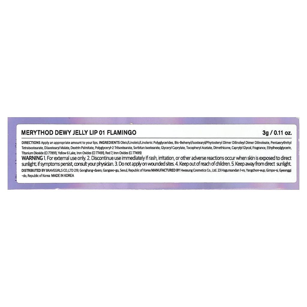 Merythod Dewy Jelly Lip, 01 Flamingo, 3g (0.11oz)