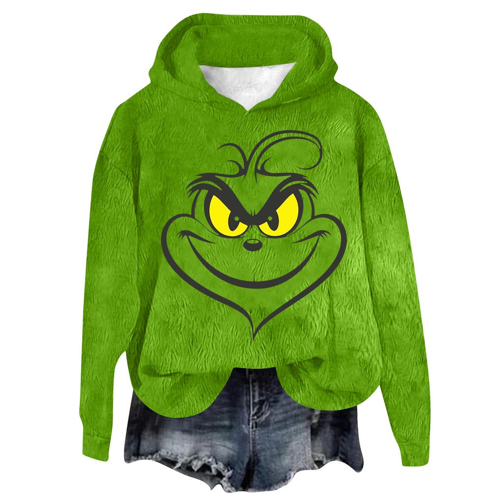 Women's Hooded Long Sleeve Christmas Printed Flannel Top Hooded Sweatshirt