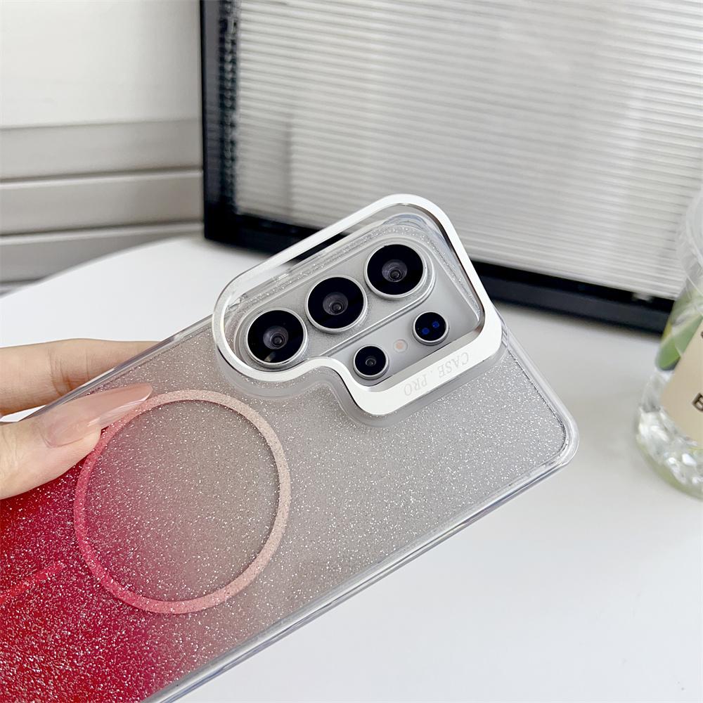 For Magsafe Magnetic Glitter Gradient Color Case for Samsung Galaxy S26 Ultra S25 Edge FE S24 Plus A06 A16 A36 Transparent Cover