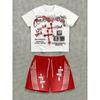 2026 Neues Frühjahr Amerikanischer Hip-Hop Stil Herren Rundhals Oberteil Und Lässige Shorts, Street Fashion Trend Herren Kurzarm 2-teiliges Set