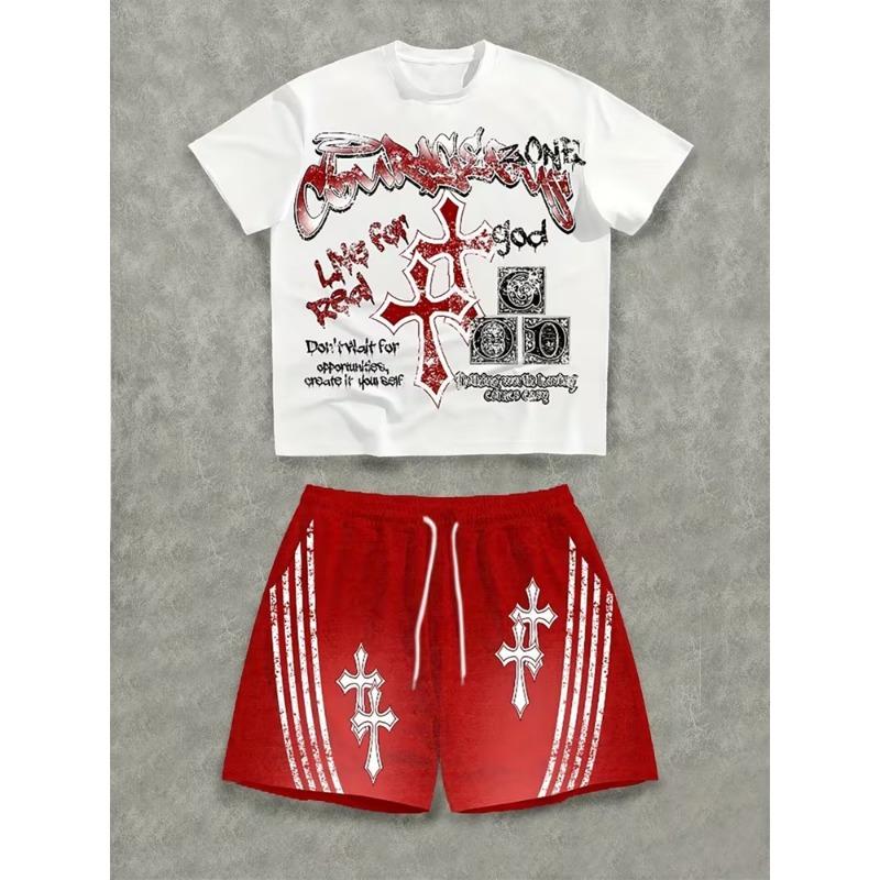 2026 Neues Frühjahr Amerikanischer Hip-Hop Stil Herren Rundhals Oberteil Und Lässige Shorts, Street Fashion Trend Herren Kurzarm 2-teiliges Set