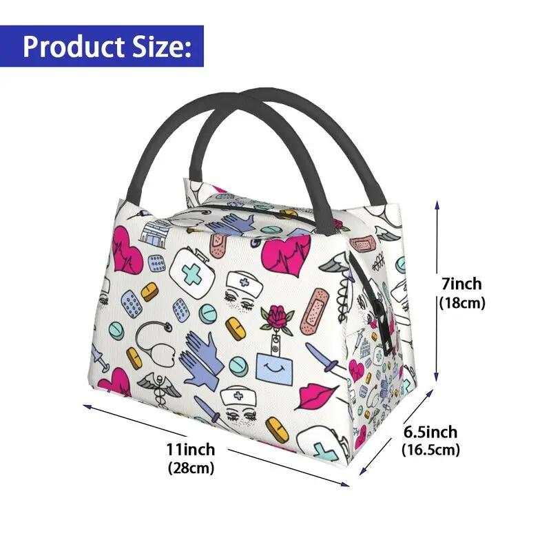 Nurse Nursing Tool Pattern Insulated Lunch Bag for Work Office Resuable Thermal Cooler Bento Box Women