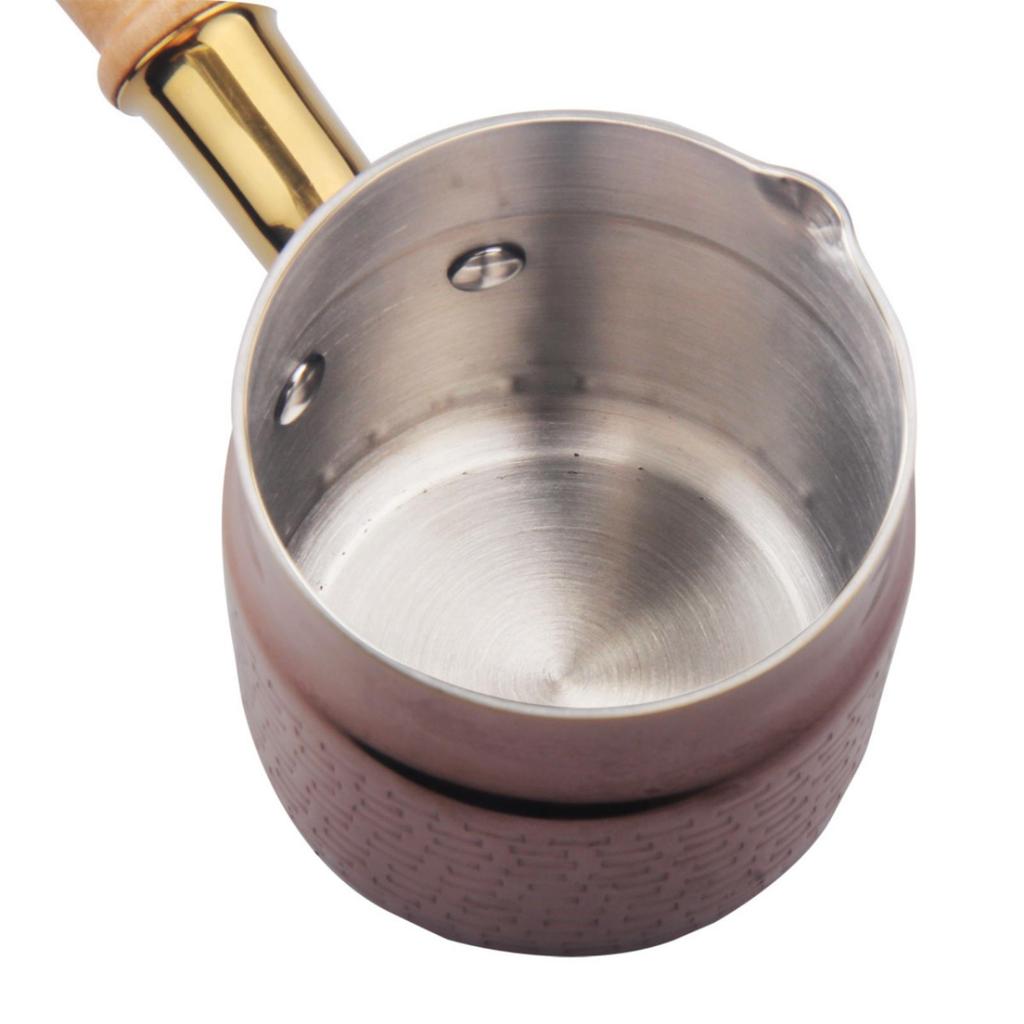 Stainless Steel Saucepan Compact with Wooden Handle Toned Small Milk Pan for Coffee