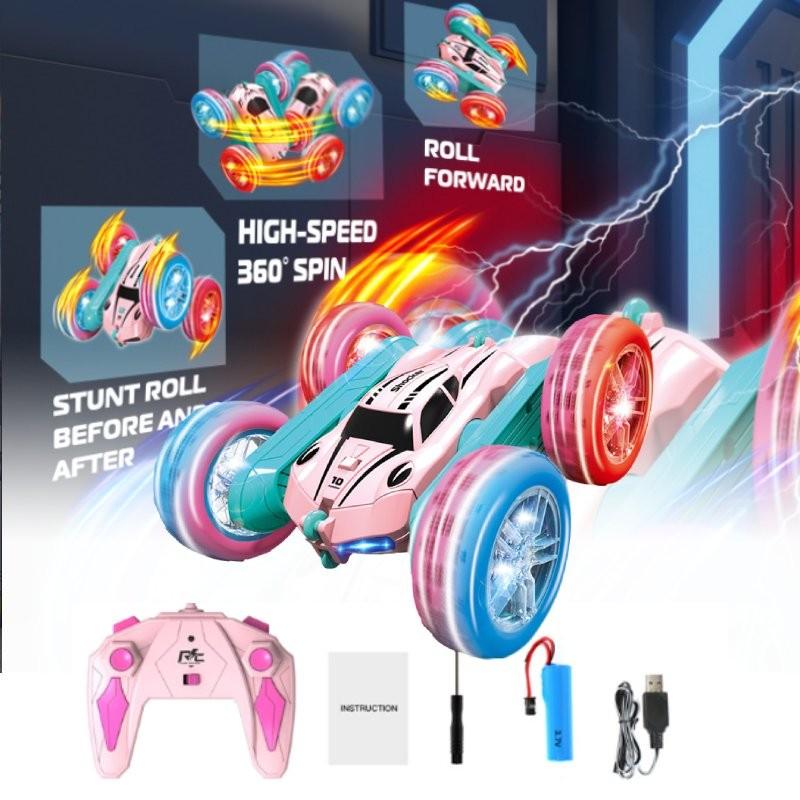Amazing Colorful Remote Control Stunt Car With Light Up Wheels For Kids Fun