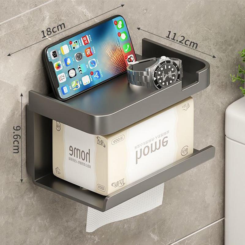 Suport pentru hârtie igienică, adeziv, fără găurire, montat pe perete, cu raft de depozitare