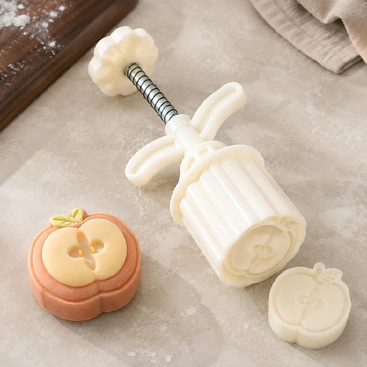 Family Baking Dessert Press with 2 Pattern Plates, 50g Plastic Mooncakes Pastry Tool and Spring Return Control for Decorative Treat Work, Home