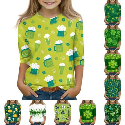 Print Tops For Youth Girls 5-16 Years Round Neck 3/4 Sleeves T-Shirts Trendy Tops Outfit Tees