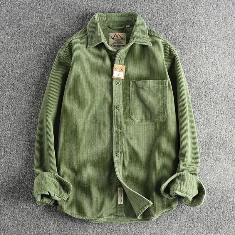 Vienkrāsas velveta vintage krekls vīriešiem, pavasara