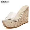 Fashion Eilyken PVC Transparent Lady's Slipper Platform Heel Slides Open-Toe Wedge Slipper Shoes Zapatillas De Mujer