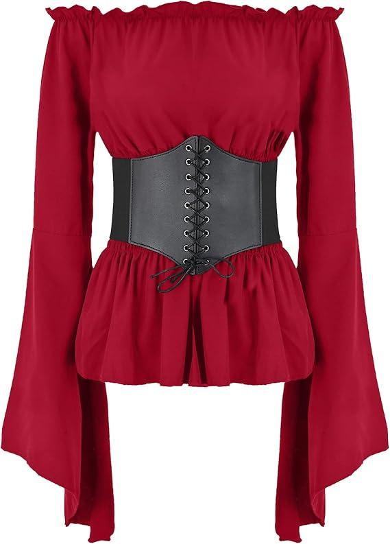 Camicetta Rinascimentale Vintage Contadina Donna Spalle Scoperte Maniche Camicia Boho Steampunk Pirata Medievale Costume Cosplay Top Corsetto