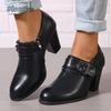 Women's Elegant Pumps Ladies Casual Chunky High Heels Round Toe Dress Shoes for Women Belt Buckle Shoes  De Mujer Size43