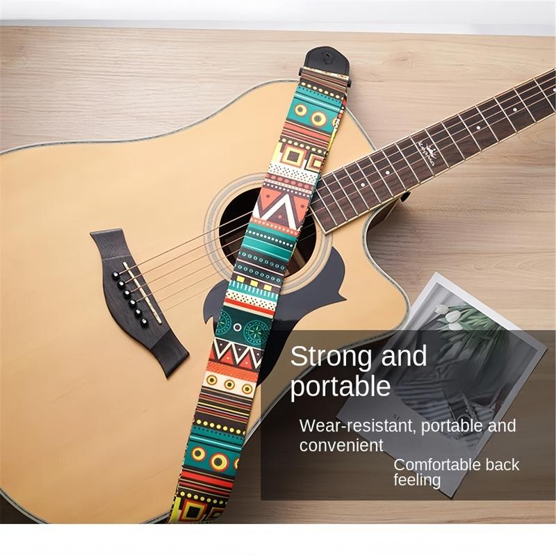 Miwayer 1pc Adjustable Shoulder Strap Artistic Print, Extra Wide Leather Guitar Strap for Wood Guitar, Electric Bass, Ukulele