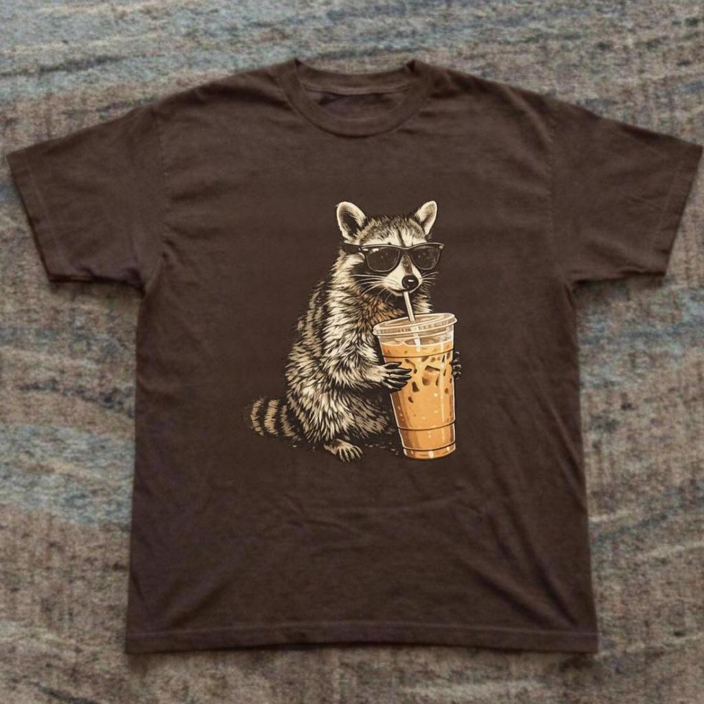 T-shirt Graphique Rigolo Raton Laveur Buvant du Café Glacé S-5XL Unisexe