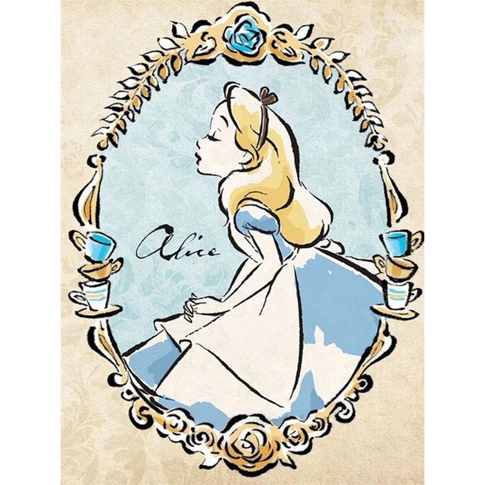 

Disney Diamond Painting Alice in Wonderland Retro Illustration, 5D Diamond Painting Art Embroidery Cross Stitch Room Decoration Round 20x30cm