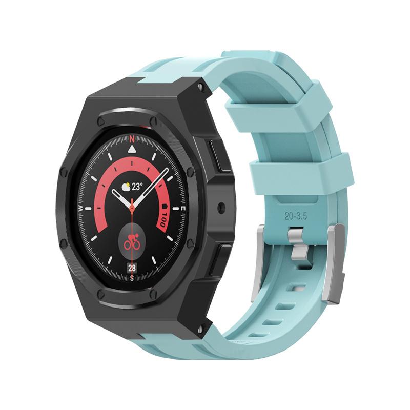 Caixa de metal clássica pulseira de aço inoxidável para Samsung Galaxy Watch 5 Pro 45mm Kit de modificação para Galaxy Watch 5Pro Correa de borracha