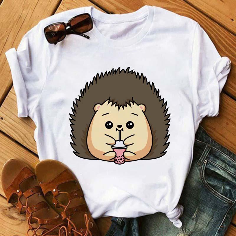 Women's Short Sleeve Explosive Hedgehog Print Fashion Crew Neck T-shirt Oversized T Shirt  Aesthetic Clothes  Tops