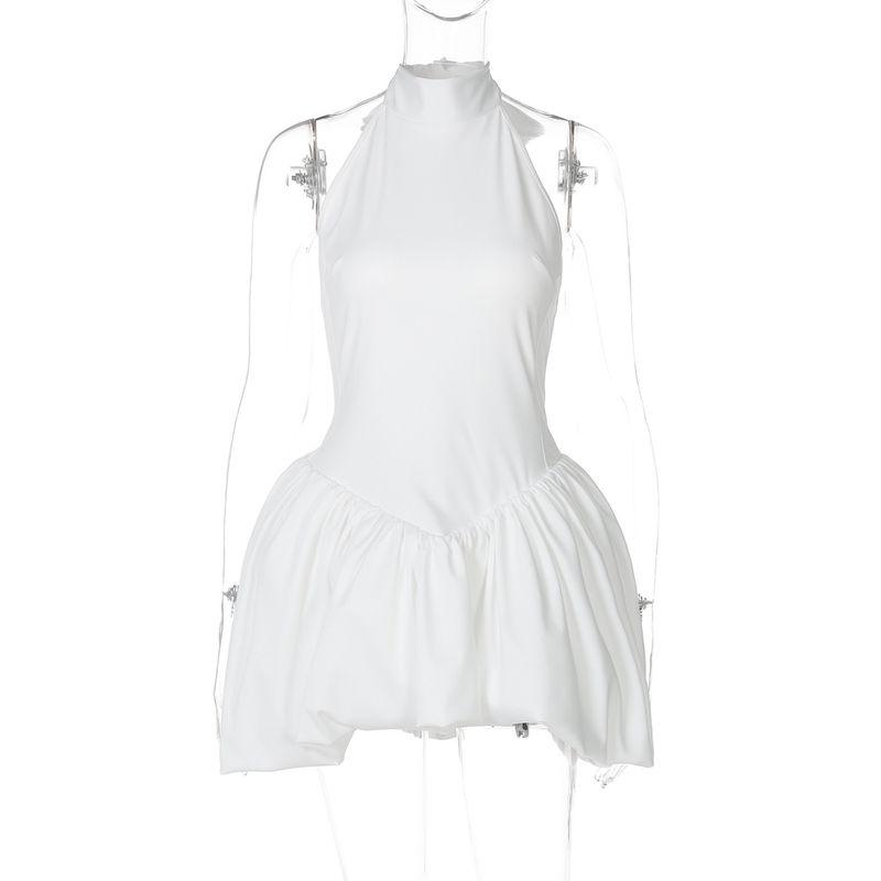 

Shemoda Fashion Ins Style Lace-up Halterneck Sleeveless Dress Women s Sexy Open Back Zipper Slim Fit Bubble Skirt White S
