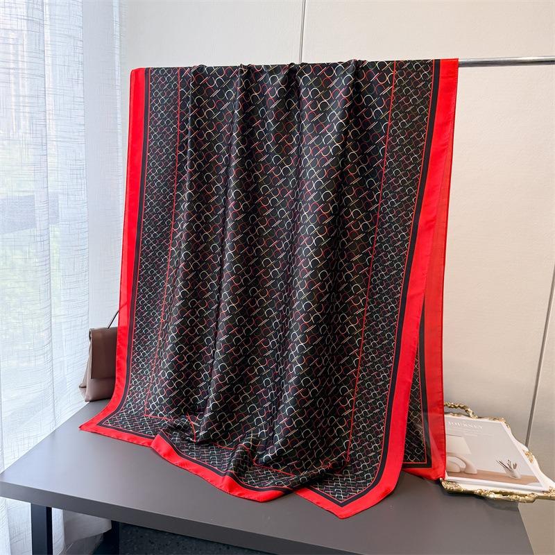 Spring and summer geometric simulation silky brocade fashion sunscreen charm fashion silk scarf long scarf shawl versatile headscarf scarf