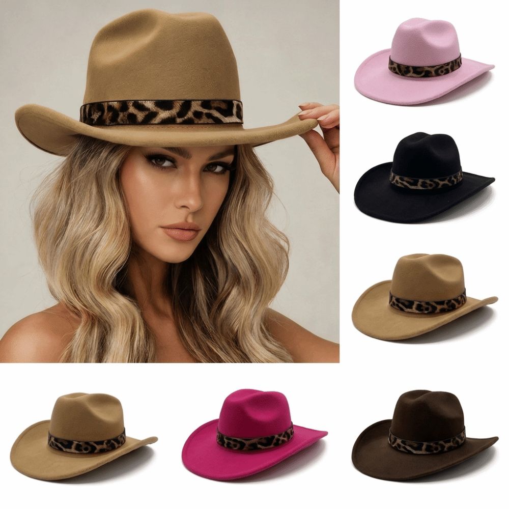 Leopard Hat Band Western Cowboy Hat Felt Dress Hat Durable Fedora Hat  Men Women