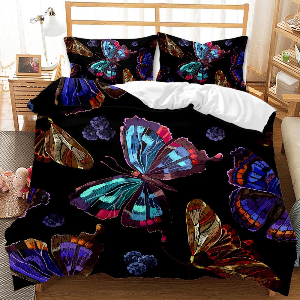 3D Butterfly Themed Bedding Set with Colorful Wing Pillowcases and Duvet Covers 2 or 3 Pieces AU180 * 210 Full Size Home Decoration