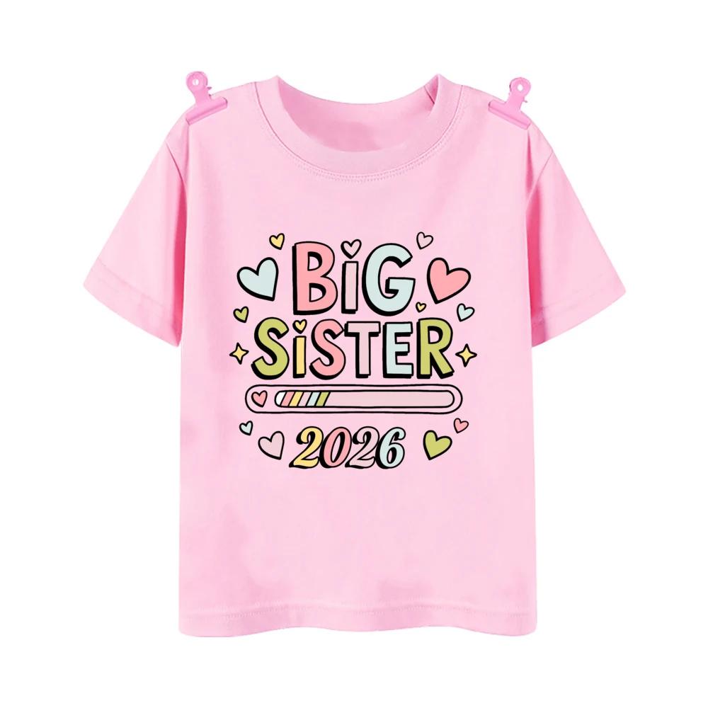 Zum großen Bruder/zur großen Schwester 2026 befördert Gedrucktes Kinder-T-Shirt Kinder Sommer-Outfit Kurzarmhemden Baby-Ankündigungs-Kleidung