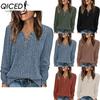 Women's Fashion Casual Solid Color Print Long Sleeve V Neck Blouses & Shirts