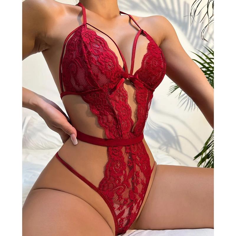 Erotico Porn Transparent Two Piece Lace Sexy Teddies Bodysuits Body Stocking Crotchless Open Crotch See Through Lingerie Set