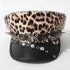Punk Y2k Beret Hat Harajuku Flat Top Cap Vintage Rivet Leopard Hat  for Girls