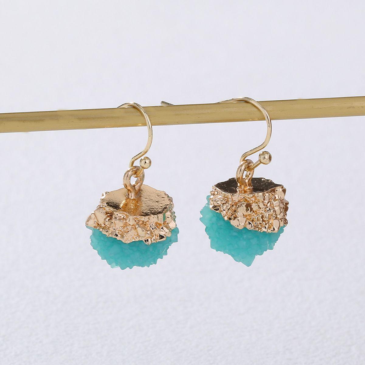 

Геометрические серьги с искусственным натуральным камнем с золотым покрытием - Простые и универсальные для женщин